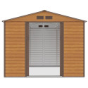 Widok na przód i wnętrze domku narzędziowego MONTREAL 277x259cm Oak Brown