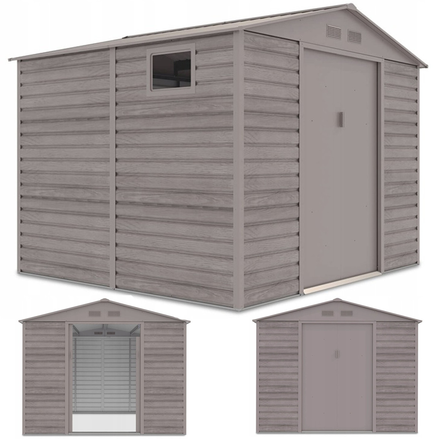 Rycina z widokiem na domek narzędziowy Montreal z trzech perspektyw 