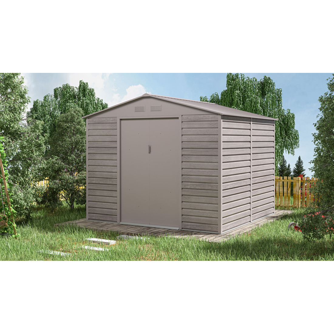 Aranżacja w ogrodzie domku na narzędzia MONTREAL 277x259cm Light Wood