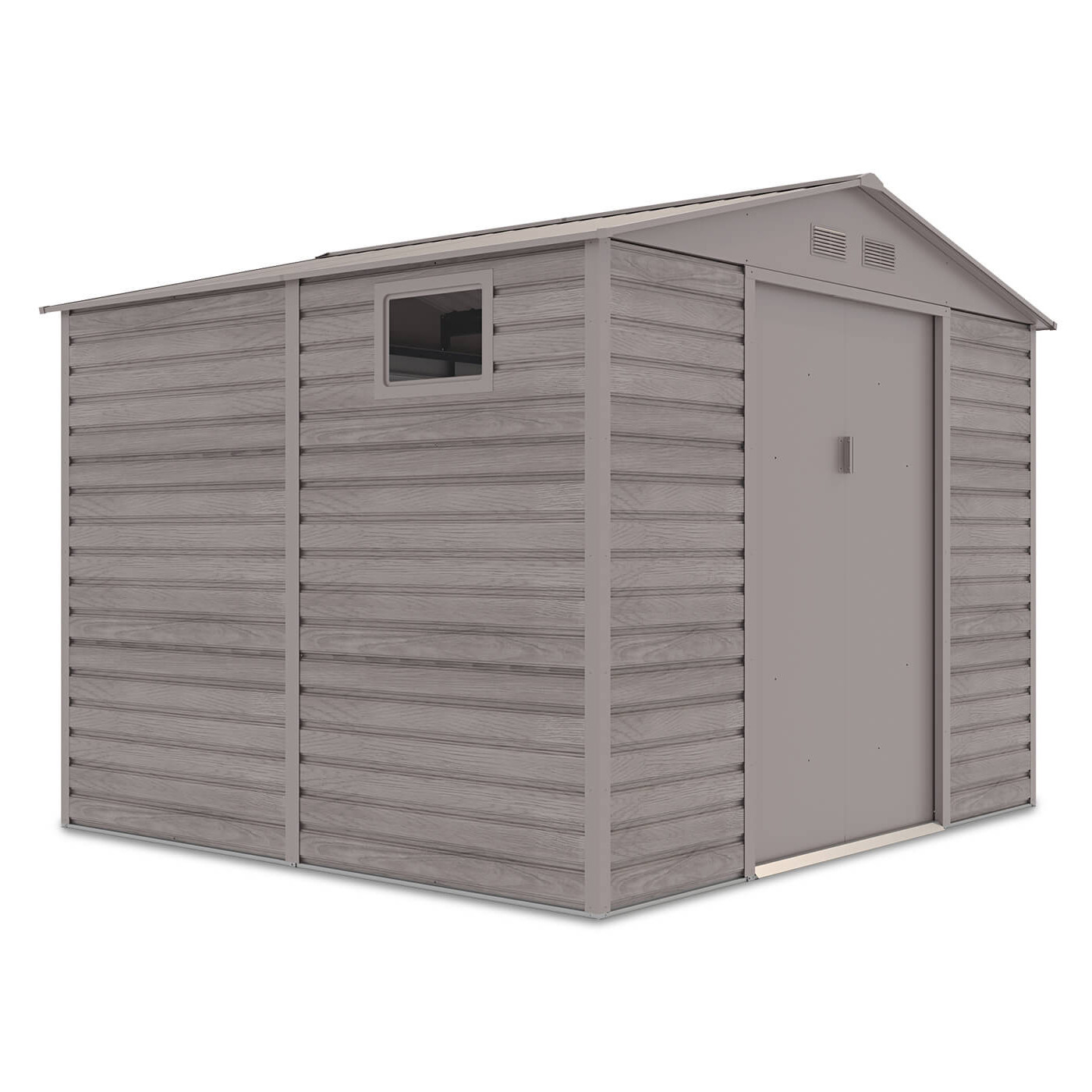 Widok na boczną ścianę z oknem domku na narzędzia MONTREAL 277x259