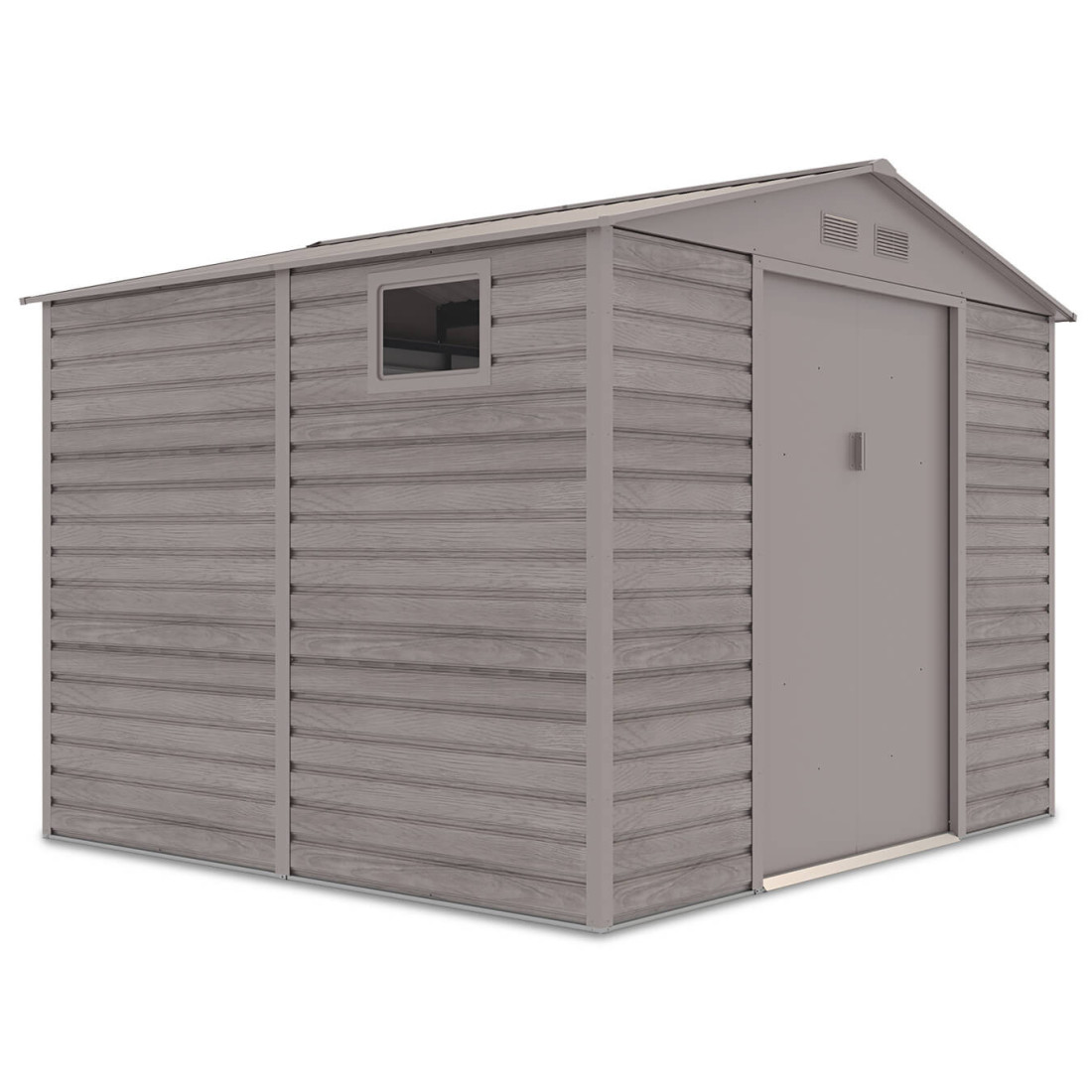 Widok na boczną ścianę z oknem domku na narzędzia MONTREAL 277x259