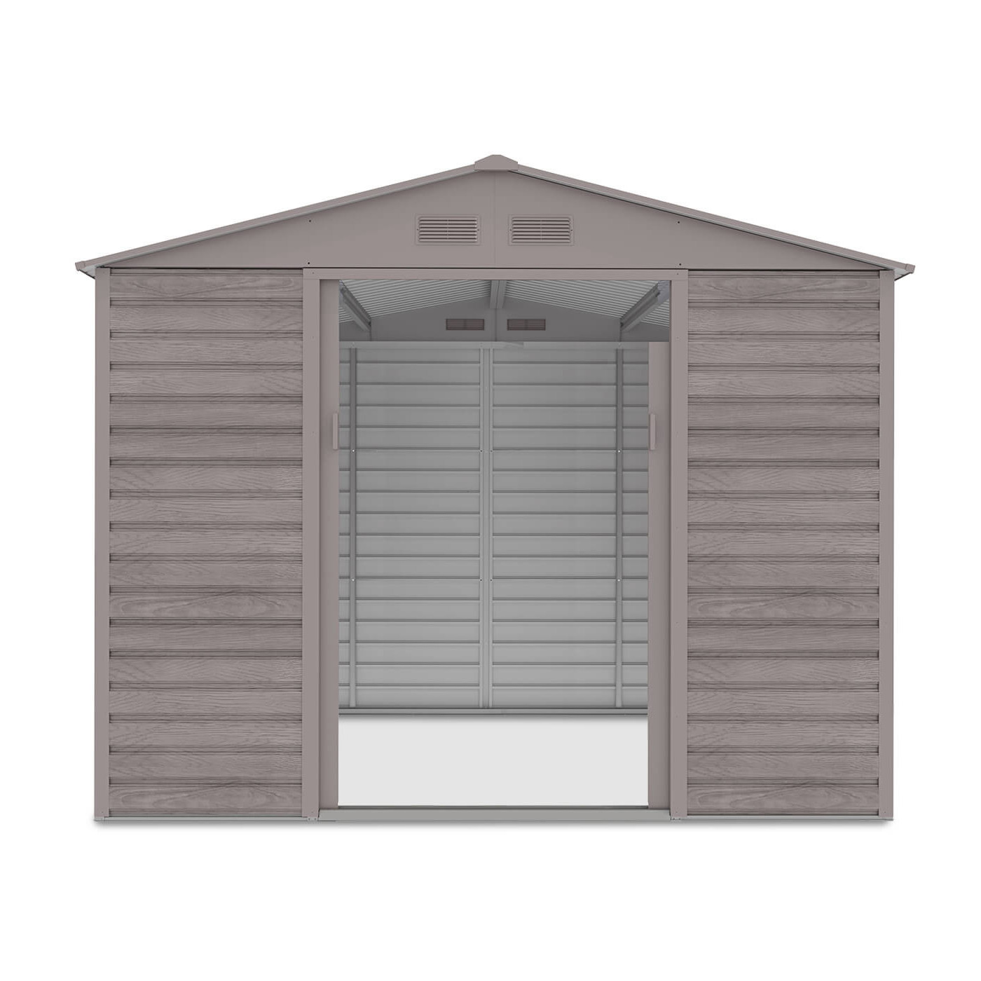 Widok na przód i wnętrze domku narzędziowego MONTREAL Light Wood