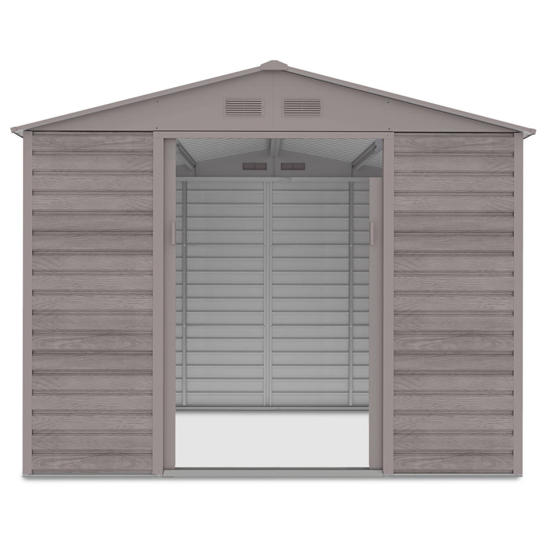 Widok na przód i wnętrze domku narzędziowego MONTREAL Light Wood