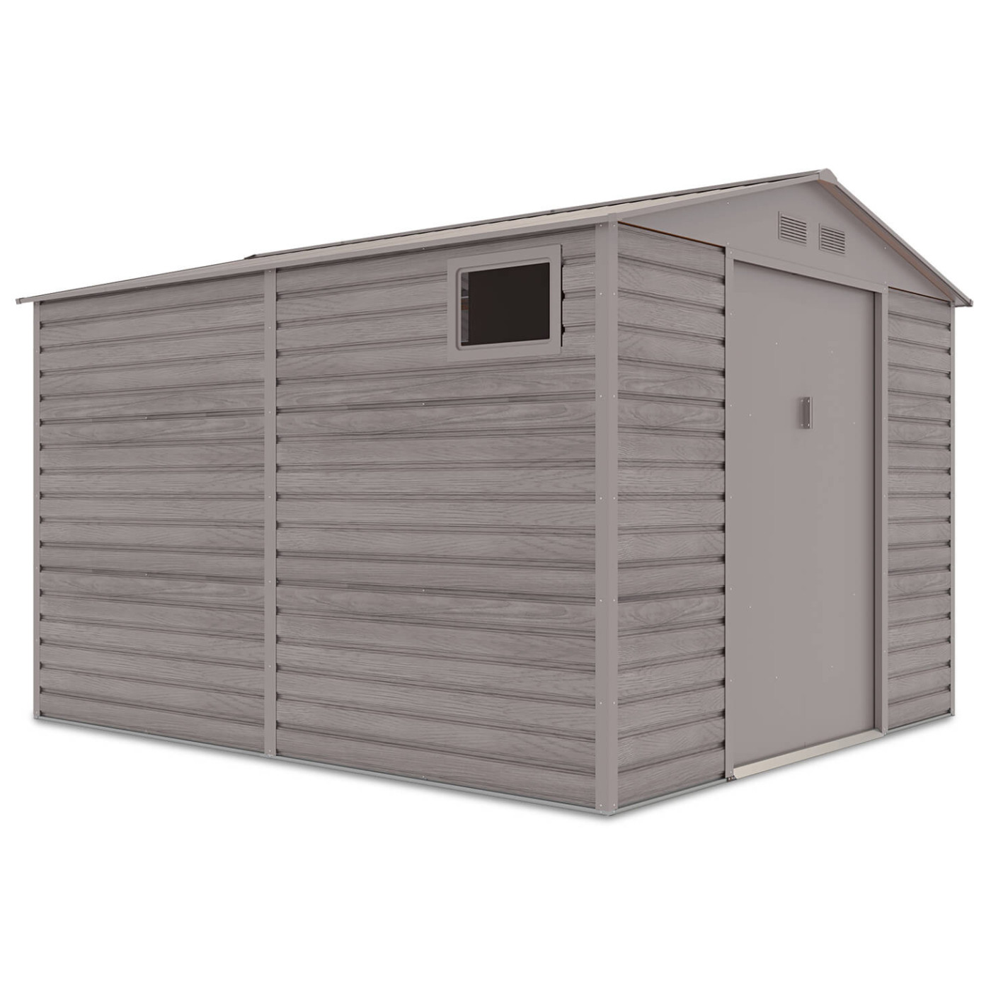 Widok na boczną ścianę z oknem domku narzędziowego Montreal 277x319cm Light Wood