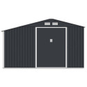 Widok na przednią ścianę i podwójne drzwi domku narzędziowego MADISON 342x191cm Cold Grey 