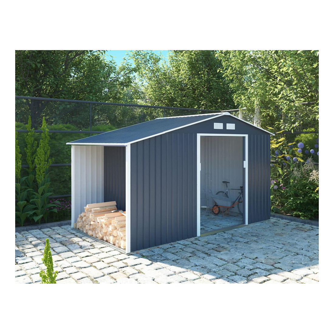 Aranżacja w ogrodzie domku na narzędzia MADISON 342x191cm Cold Grey