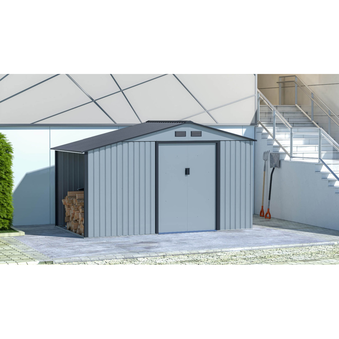 Aranżacja w ogrodzie domku na narzędzia  MADISON 342x191cm