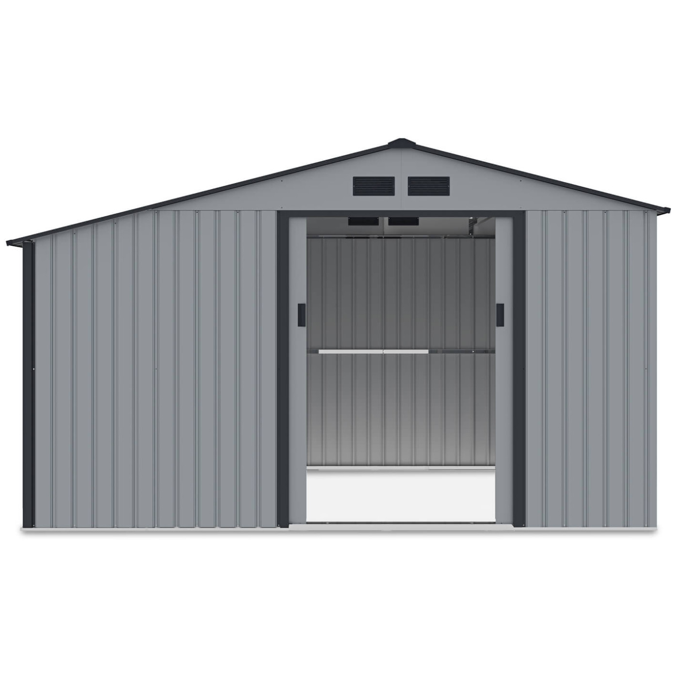 Widok boczny na domek narzędziowy MADISON 342x191cm Light Grey