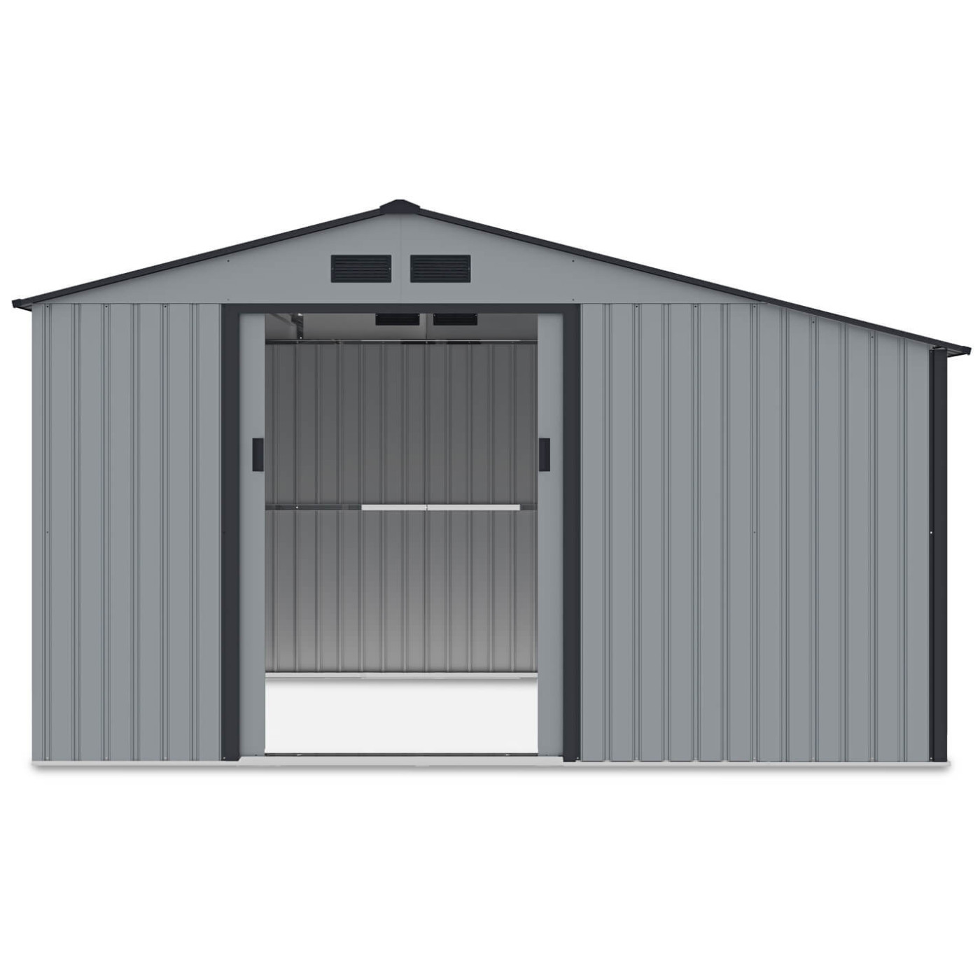 Widok na boczną ścianę domku narzędziowego MADISON 342x191cm Light Grey