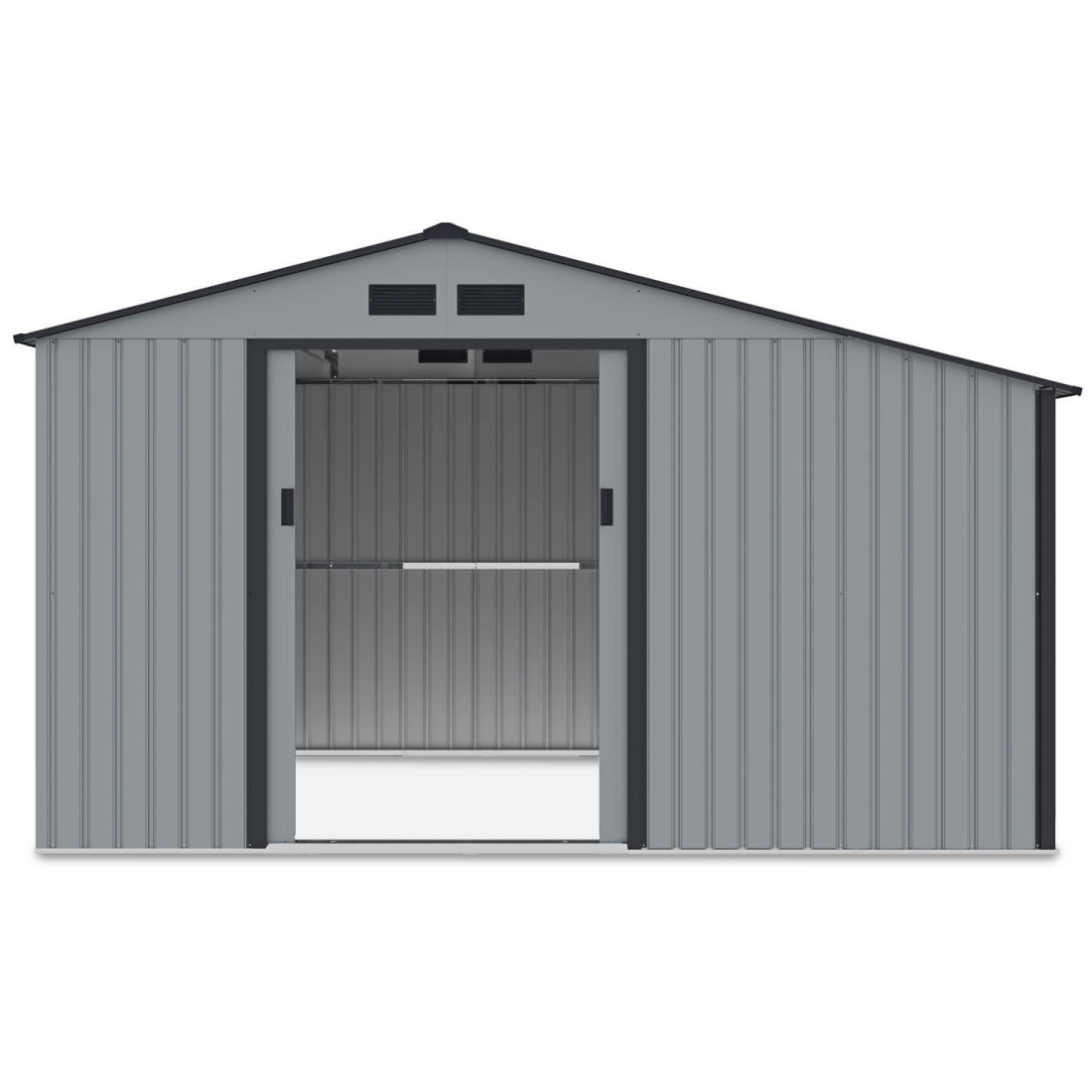 Widok na boczną ścianę domku narzędziowego MADISON 342x191cm Light Grey