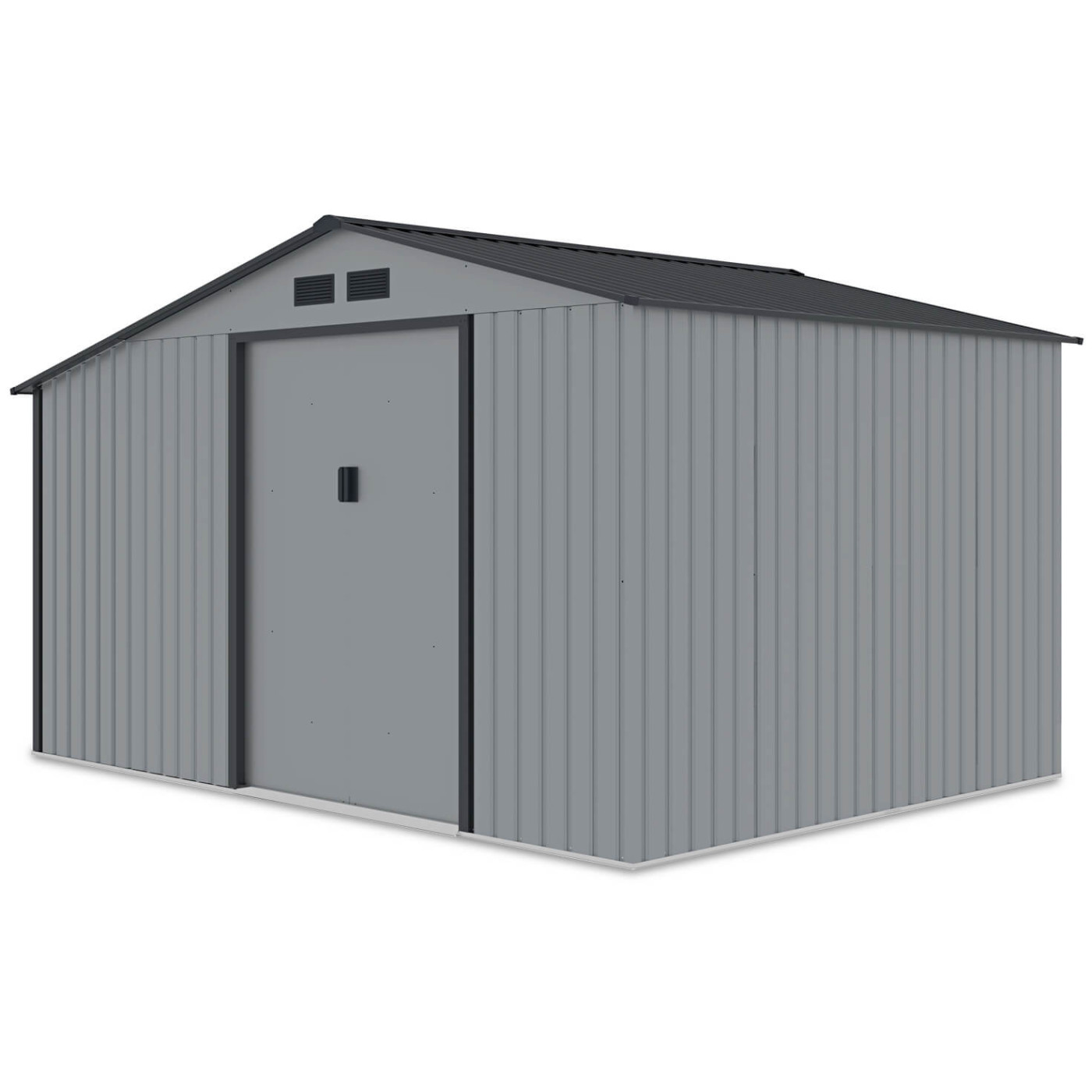 Widok na przednią ścianę domku narzędziowego MADISON 342x191cm Light Grey 