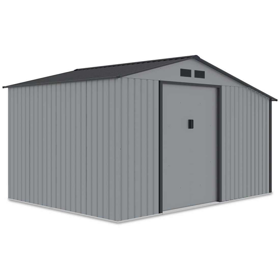  Widok na przód i wnętrze domku narzędziowego MADISON 342x191cm Light Grey