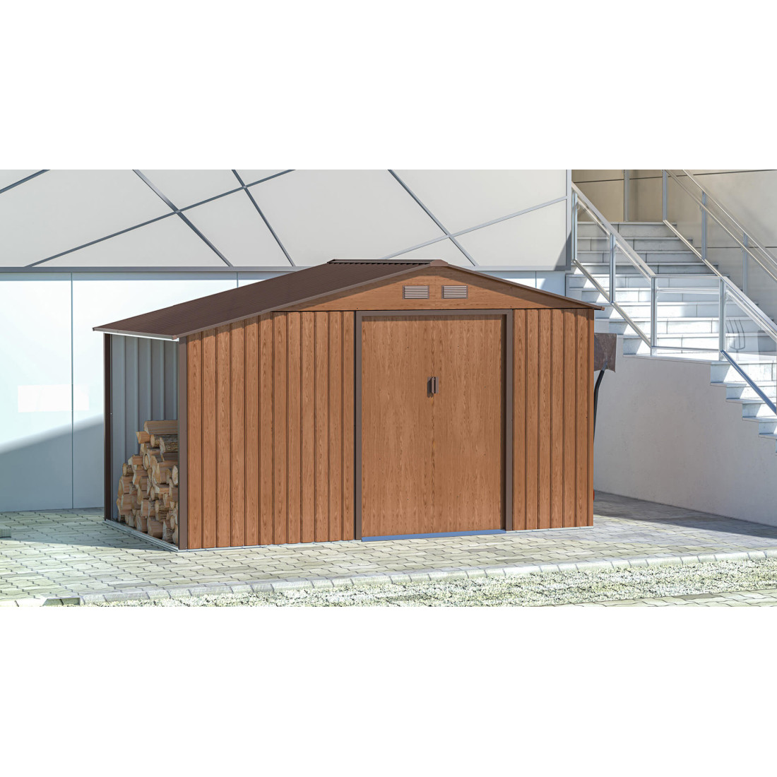 Aranżacja w ogrodzie domku na narzędzia MADISON 342x191cm