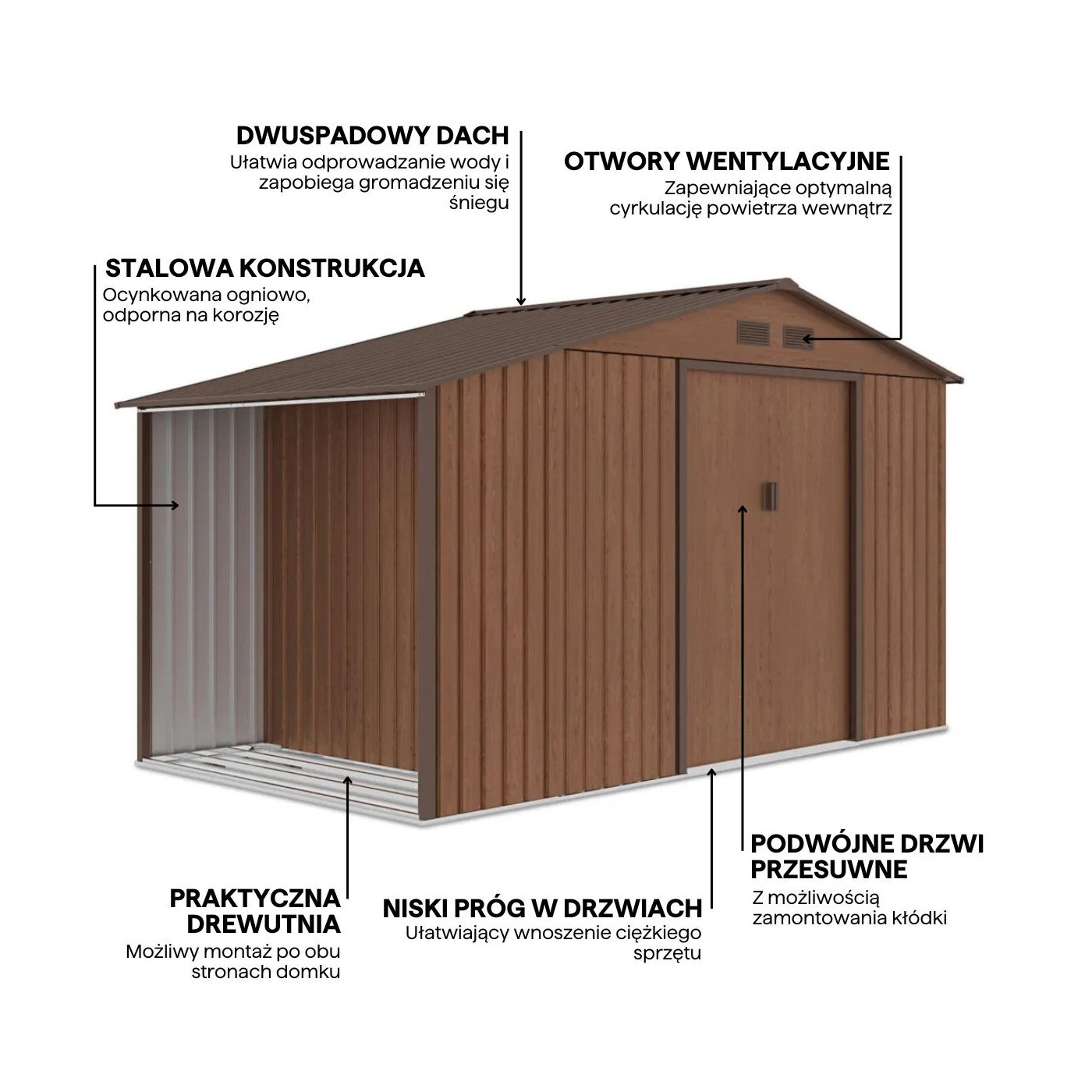 Grafika z detalami i cechami domku narzędziowego MADISON 342x191cm Walnut