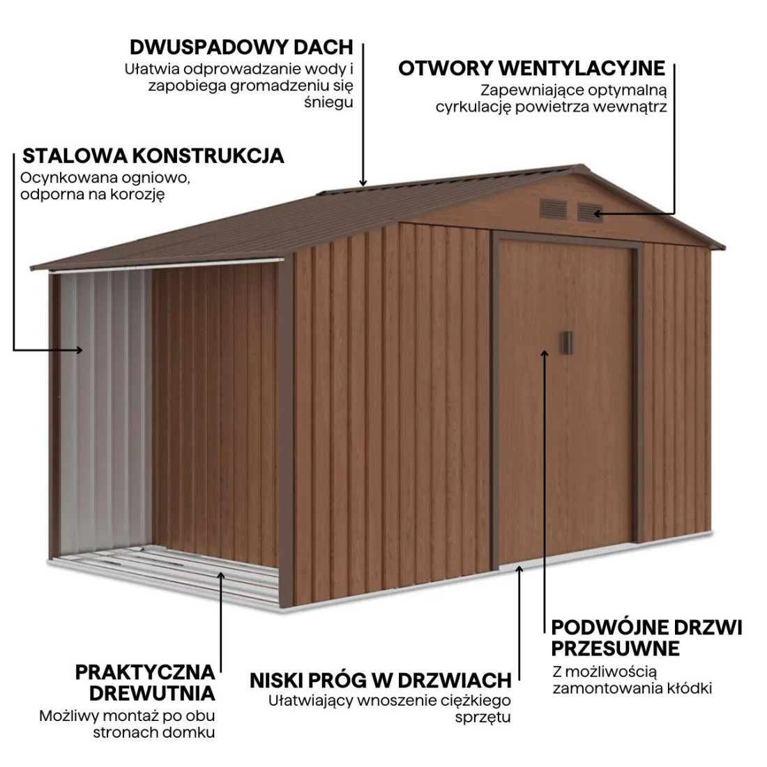 Grafika z detalami i cechami domku narzędziowego MADISON 342x191cm Walnut