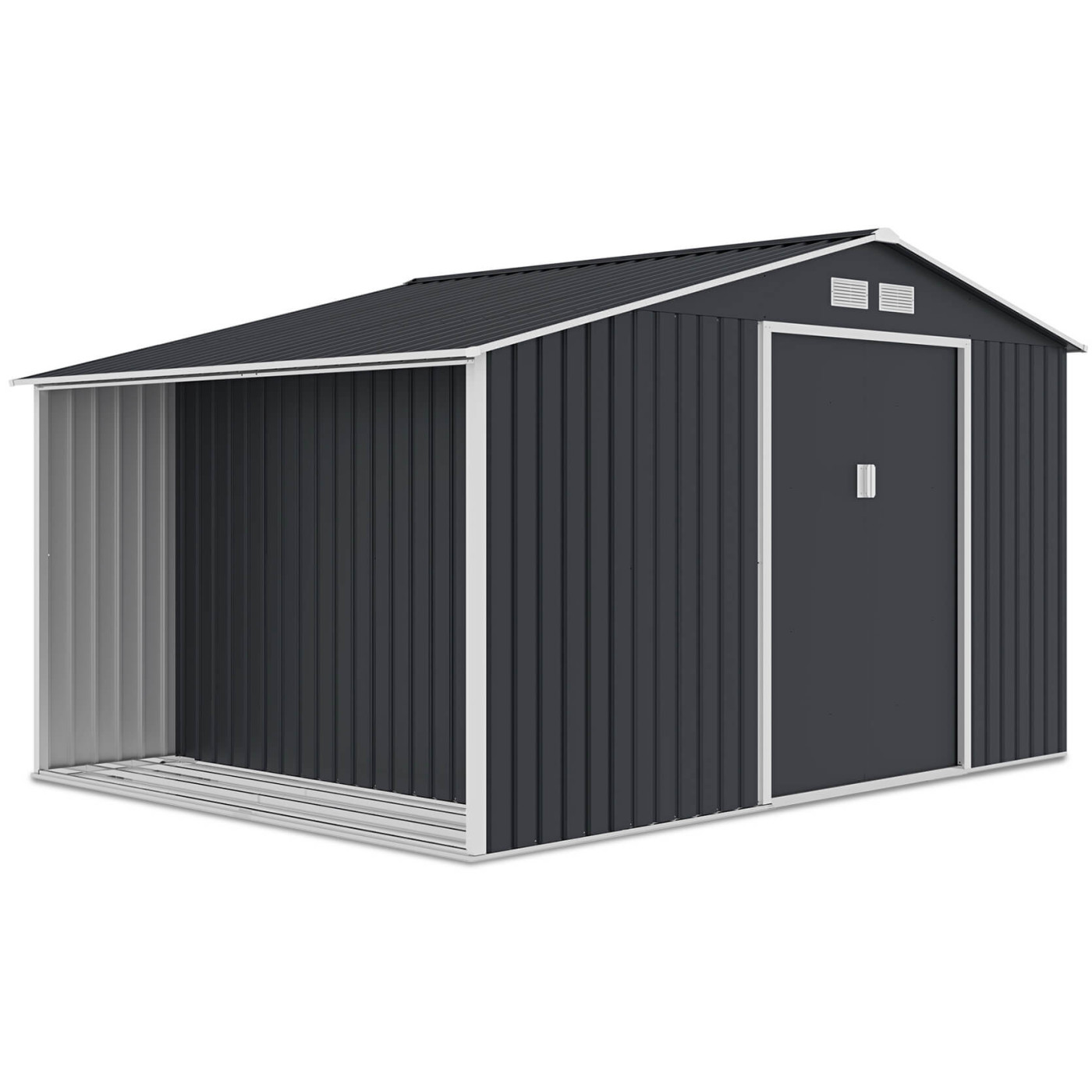 Widok na boczną ścianę domku narzędziowego Madison 342x255cm