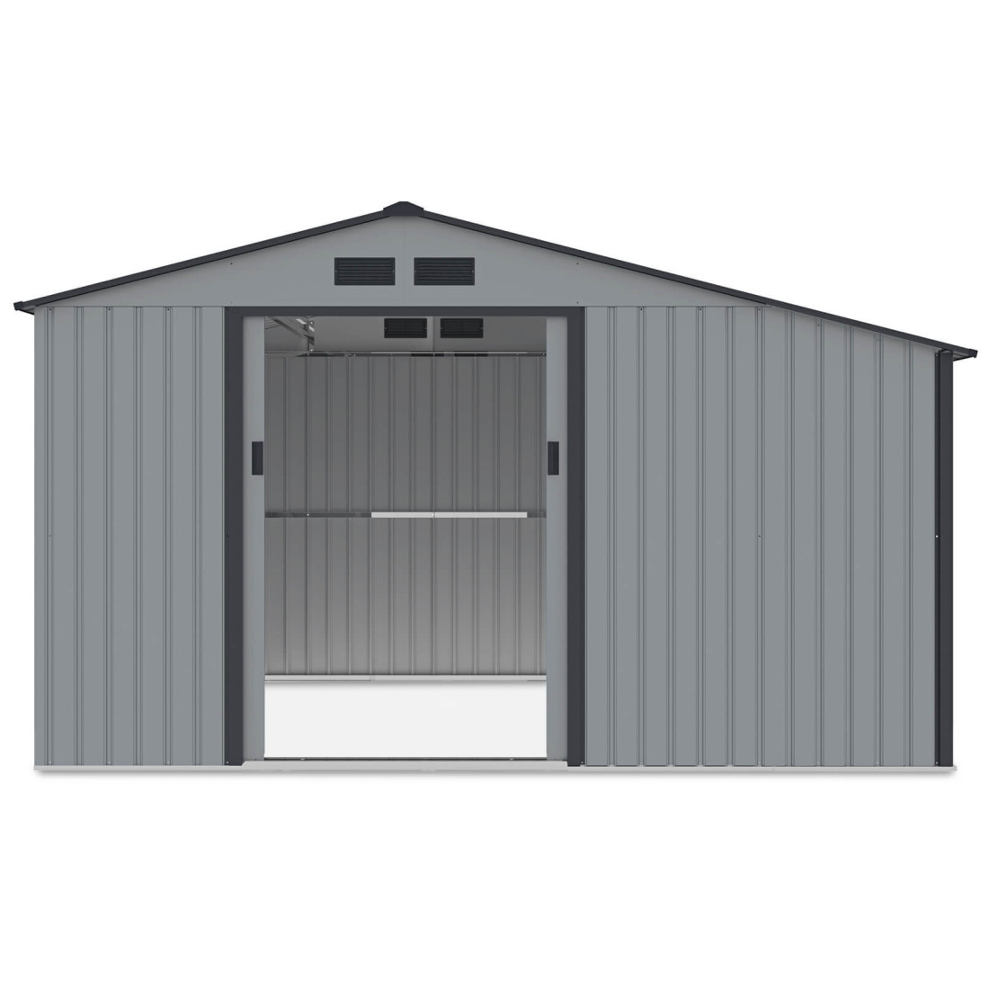 Widok na przód i wnętrze domku narzędziowego MADISON 342x255cm - Hardmaister