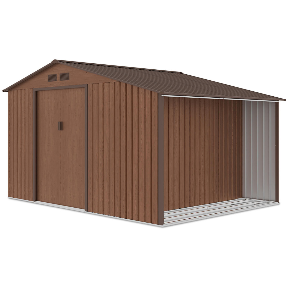 Widok boczny na szopę ogrodową MADISON 342x255cm z drewutnią