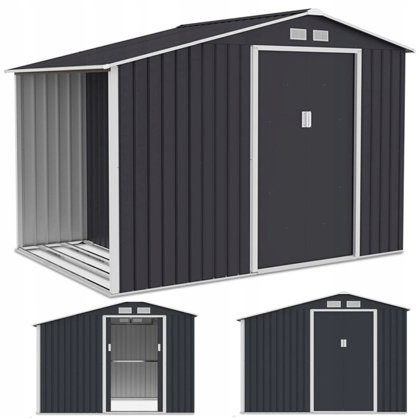 Domek narzędziowy z drewutnią MADISON 278x191cm Cold Grey - Hardmaister