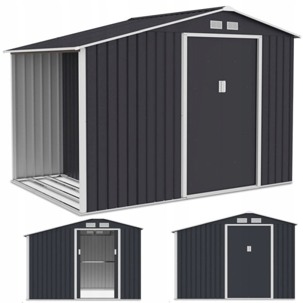 Domek narzędziowy z drewutnią MADISON 278x191cm Cold Grey - Hardmaister