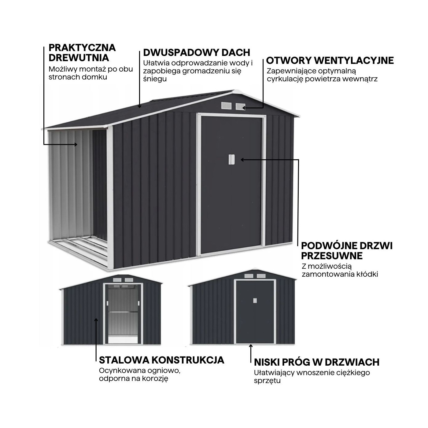Funkcjonalności domku narzędziowego MADISON 278x191cm Cold Grey - Hardmaister