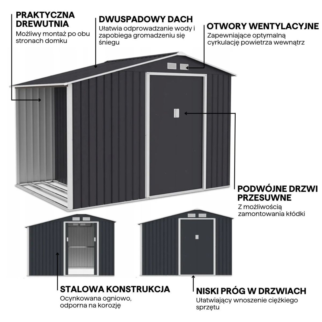 Funkcjonalności domku narzędziowego MADISON 278x191cm Cold Grey - Hardmaister