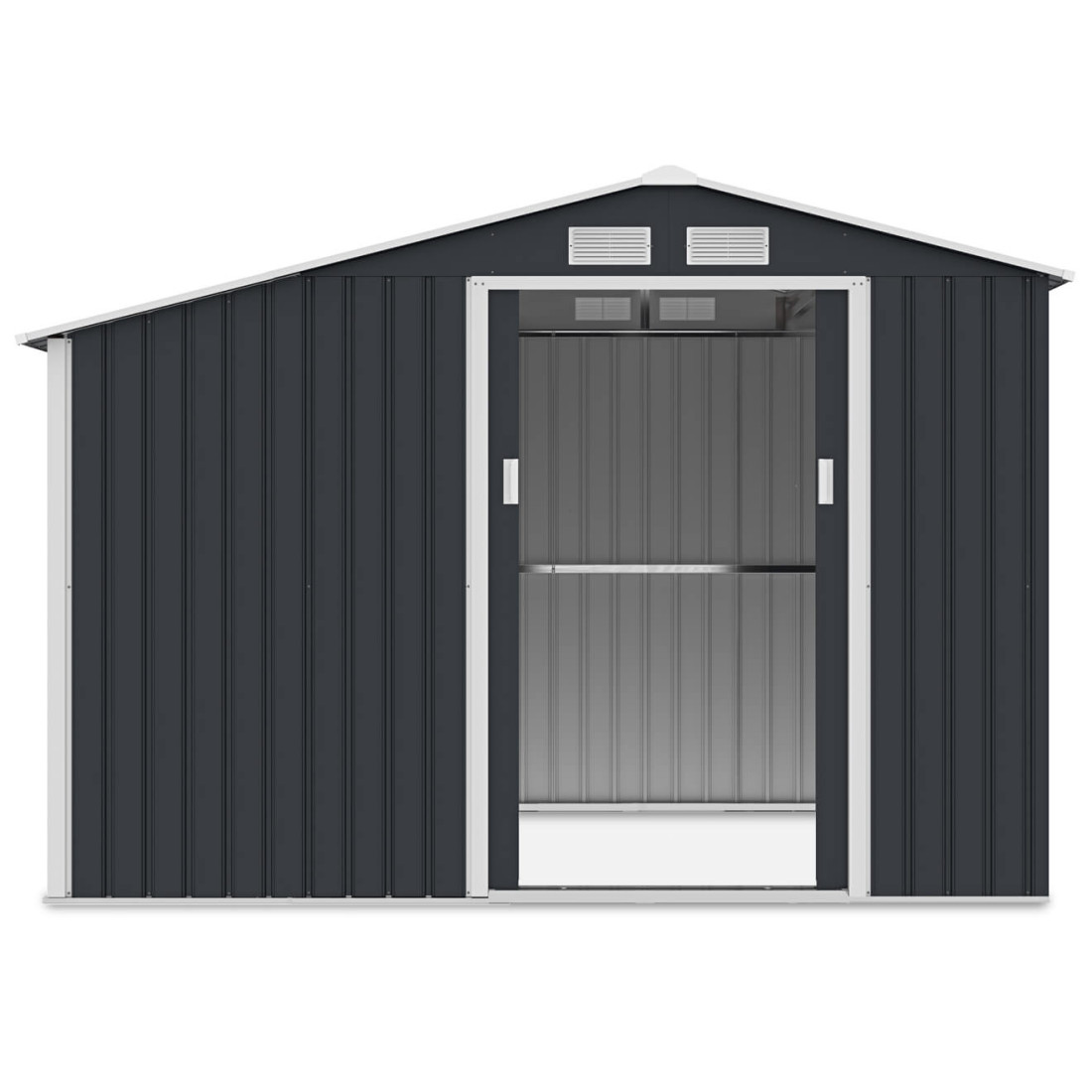 Przestronne drzwi przesuwne domku ogrodowego z drewutnią MADISON 278x191cm Cold Grey - Hardmaister