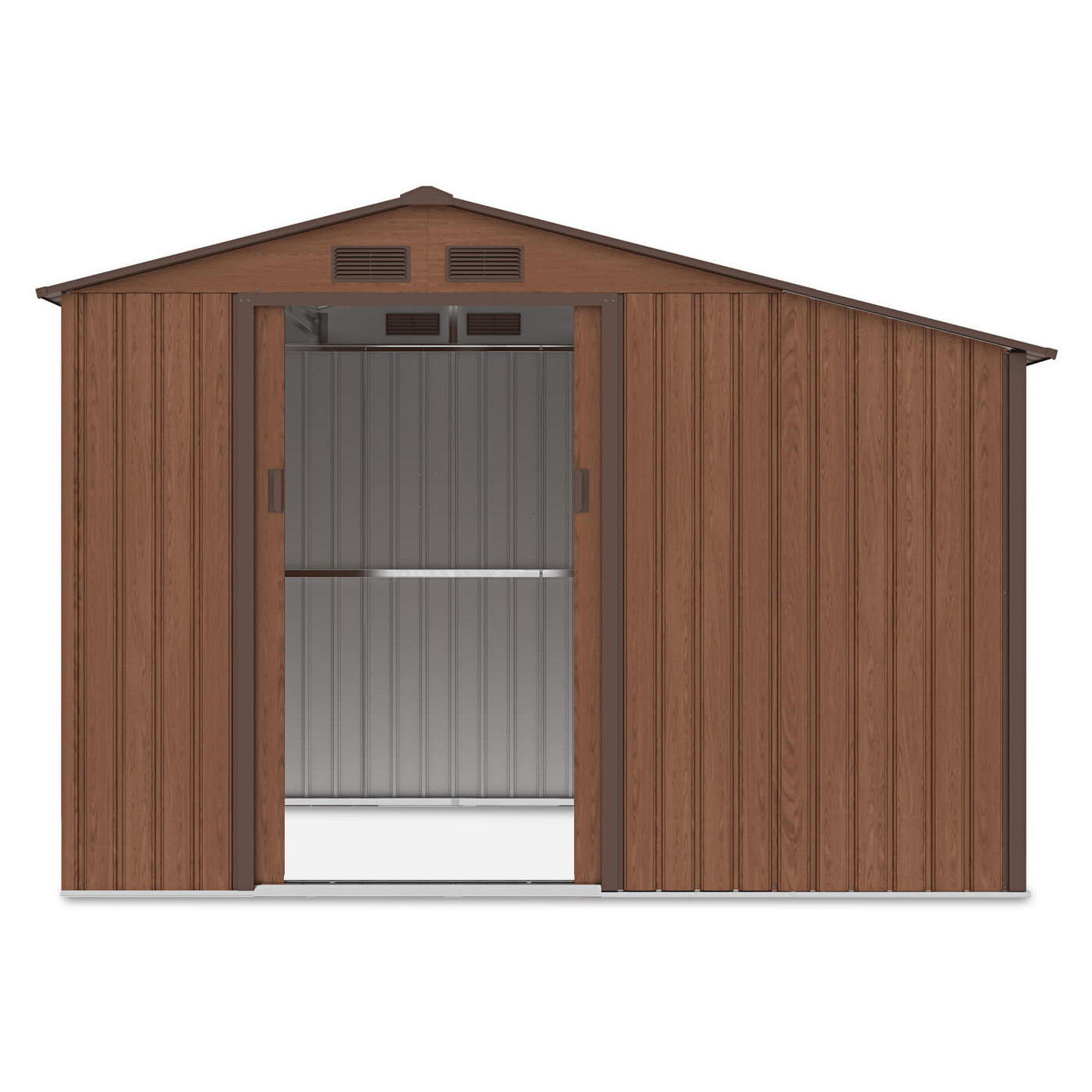 Przestronne drzwi przesuwne domku ogrodowego z drewutnią MADISON 278x191cm Walnut - Hardmaister