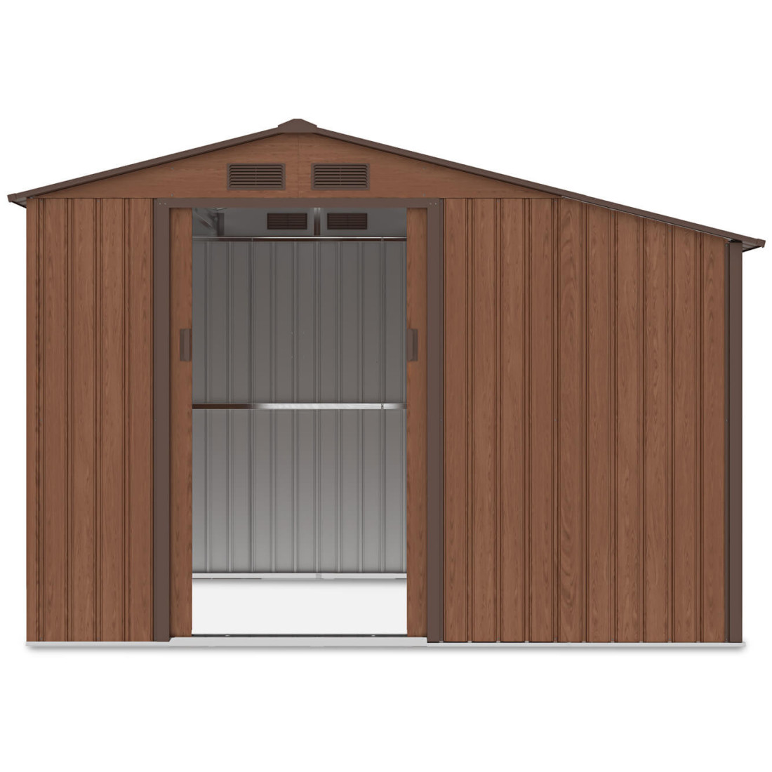Przestronne drzwi przesuwne domku ogrodowego z drewutnią MADISON 278x191cm Walnut - Hardmaister