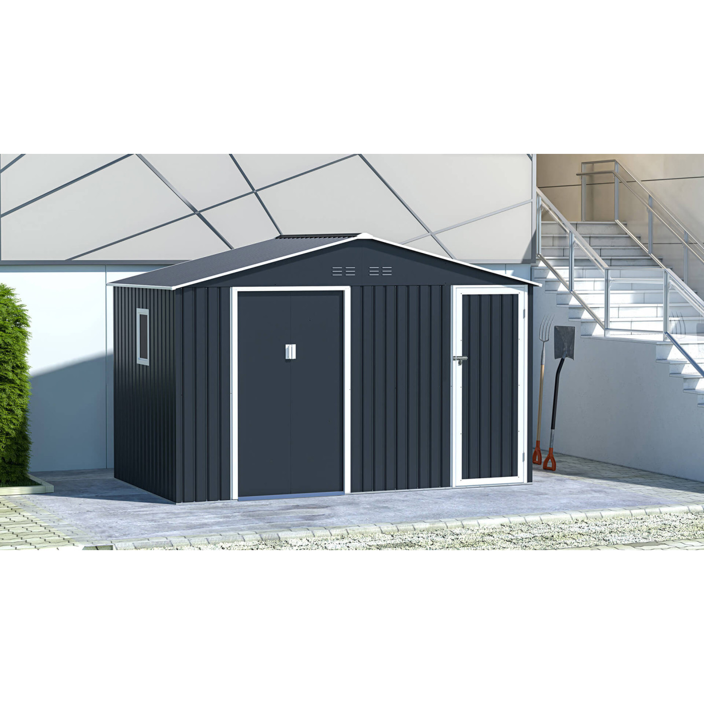 Aranżacja domku gospodarczego FALCON Cold Grey o wymiarach 340x194cm w ogrodzie