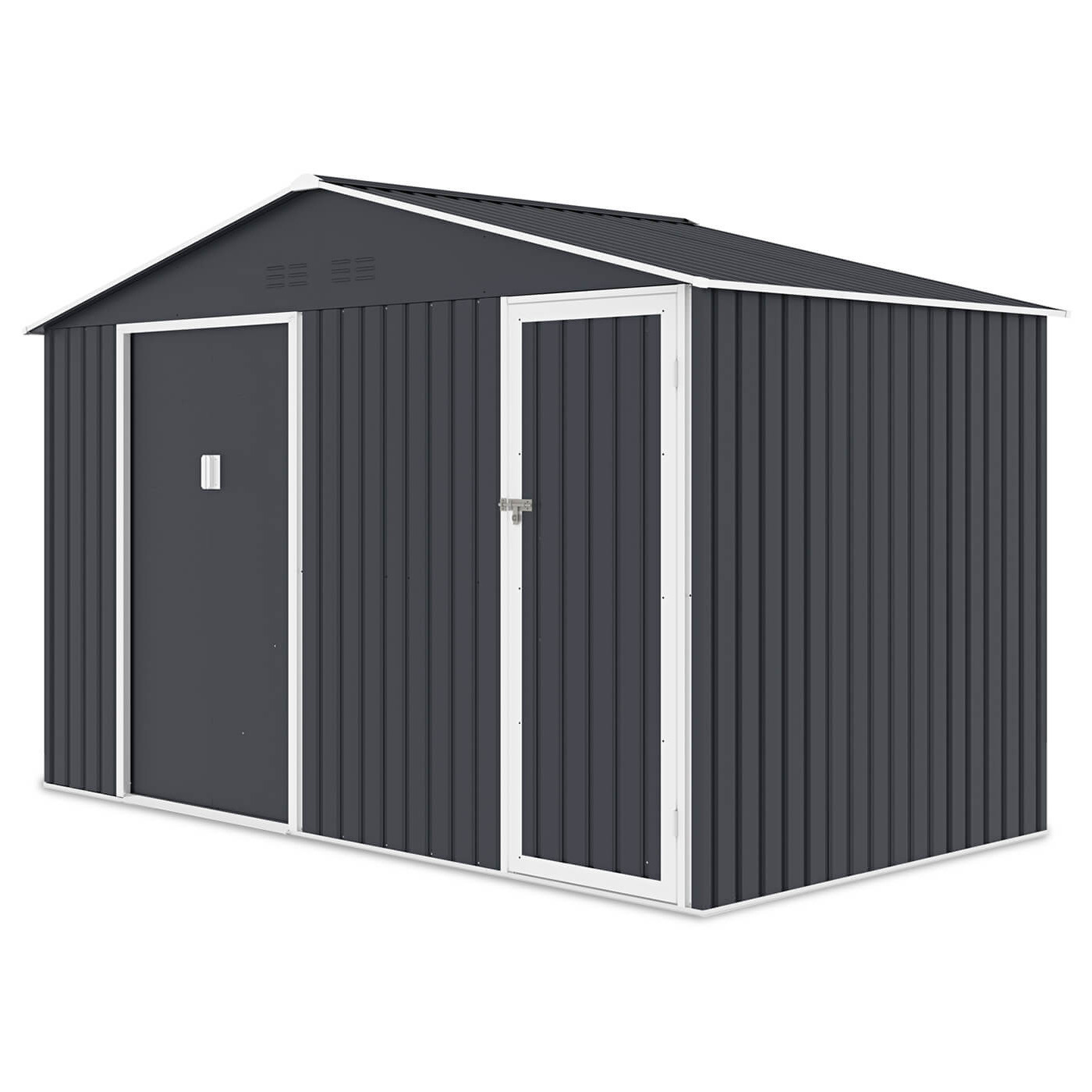 Widok z boku na narzędziownię FALCON Cold Grey z dwuspadowym dachem