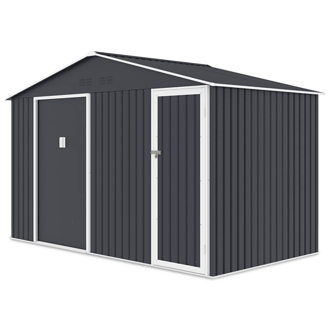 Widok z boku na narzędziownię FALCON Cold Grey z dwuspadowym dachem