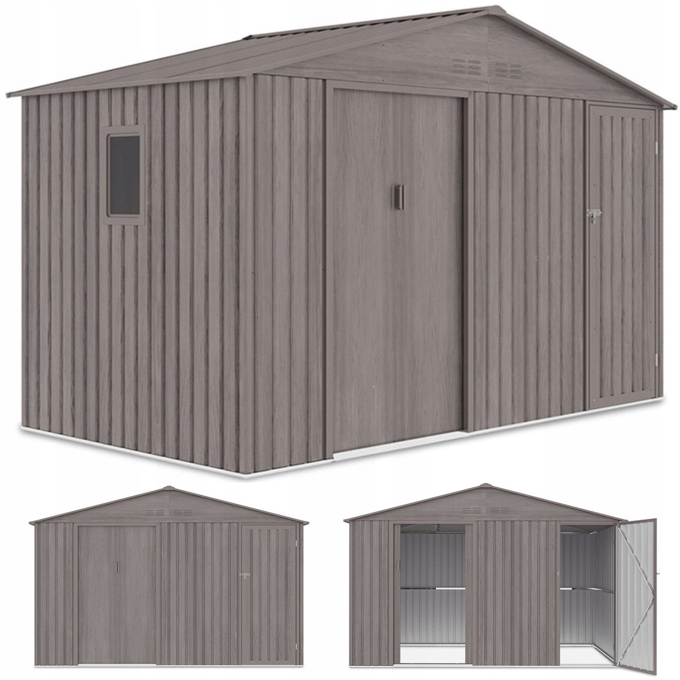 Zdjęcie z trzema rzutami domku narzędziowego Falcon Light Wood