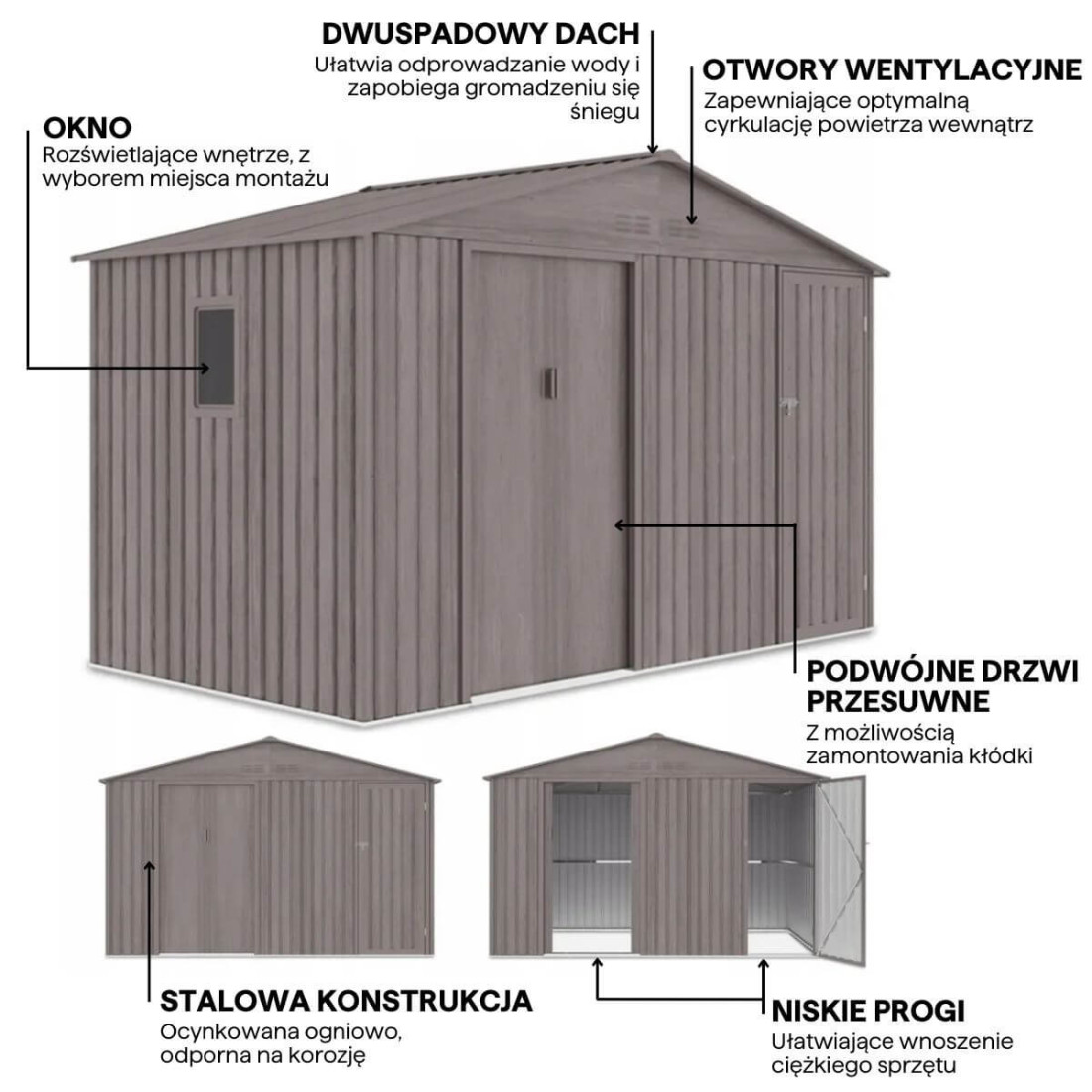 Funkcjonalności domku narzędziowego FALCON 340x194cm Light Wood