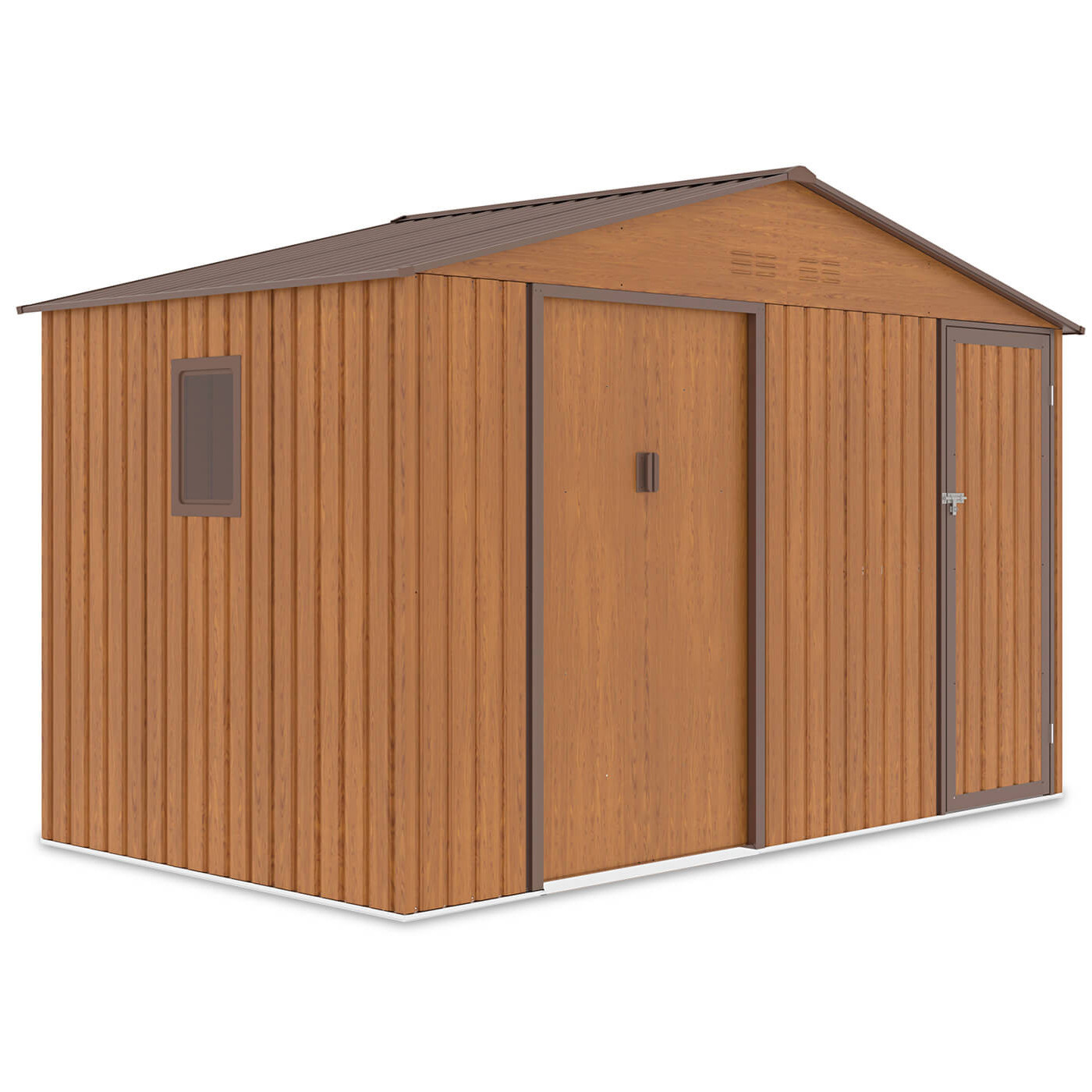 Zdjęcie z boku domku narzędziowego FALCON Oak Brown - Hardmaister