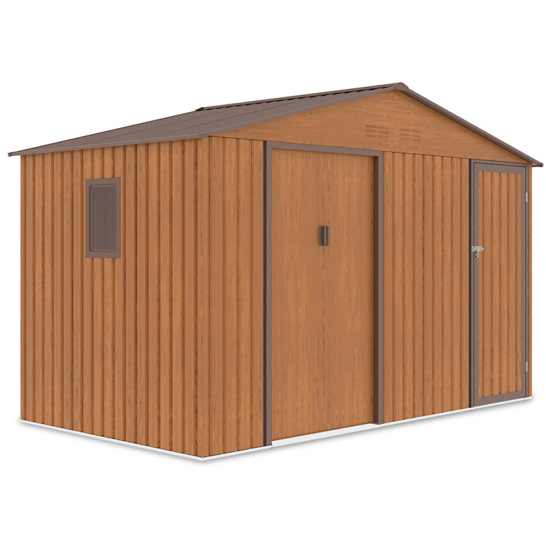 Zdjęcie z boku domku narzędziowego FALCON Oak Brown - Hardmaister