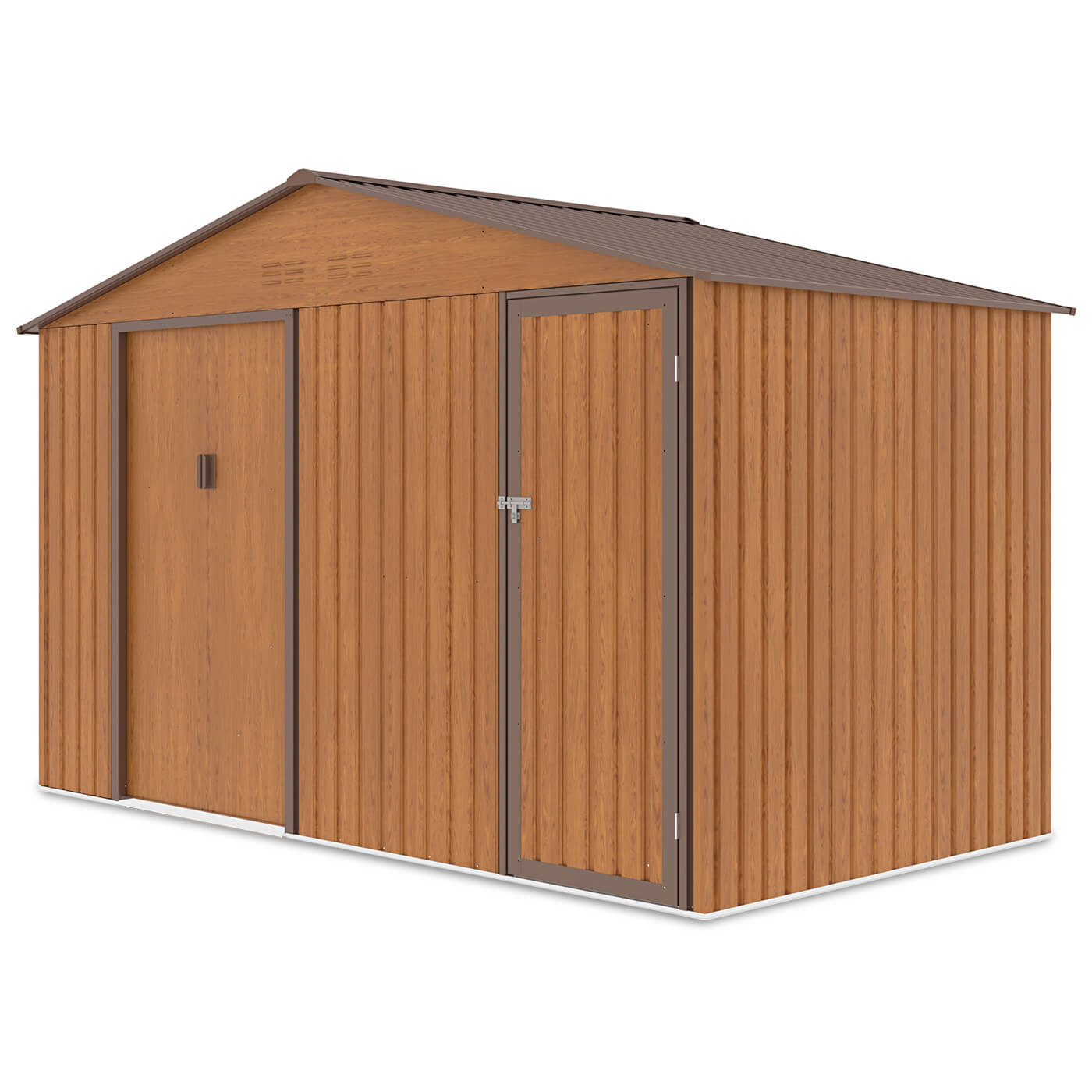 Zdjęcie z boku domku narzędziowego FALCON Oak Brown 