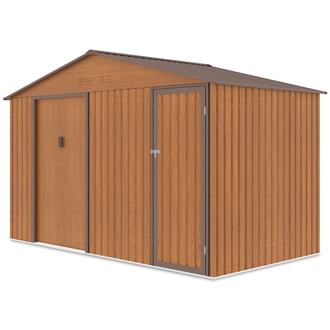 Zdjęcie z boku domku narzędziowego FALCON Oak Brown 