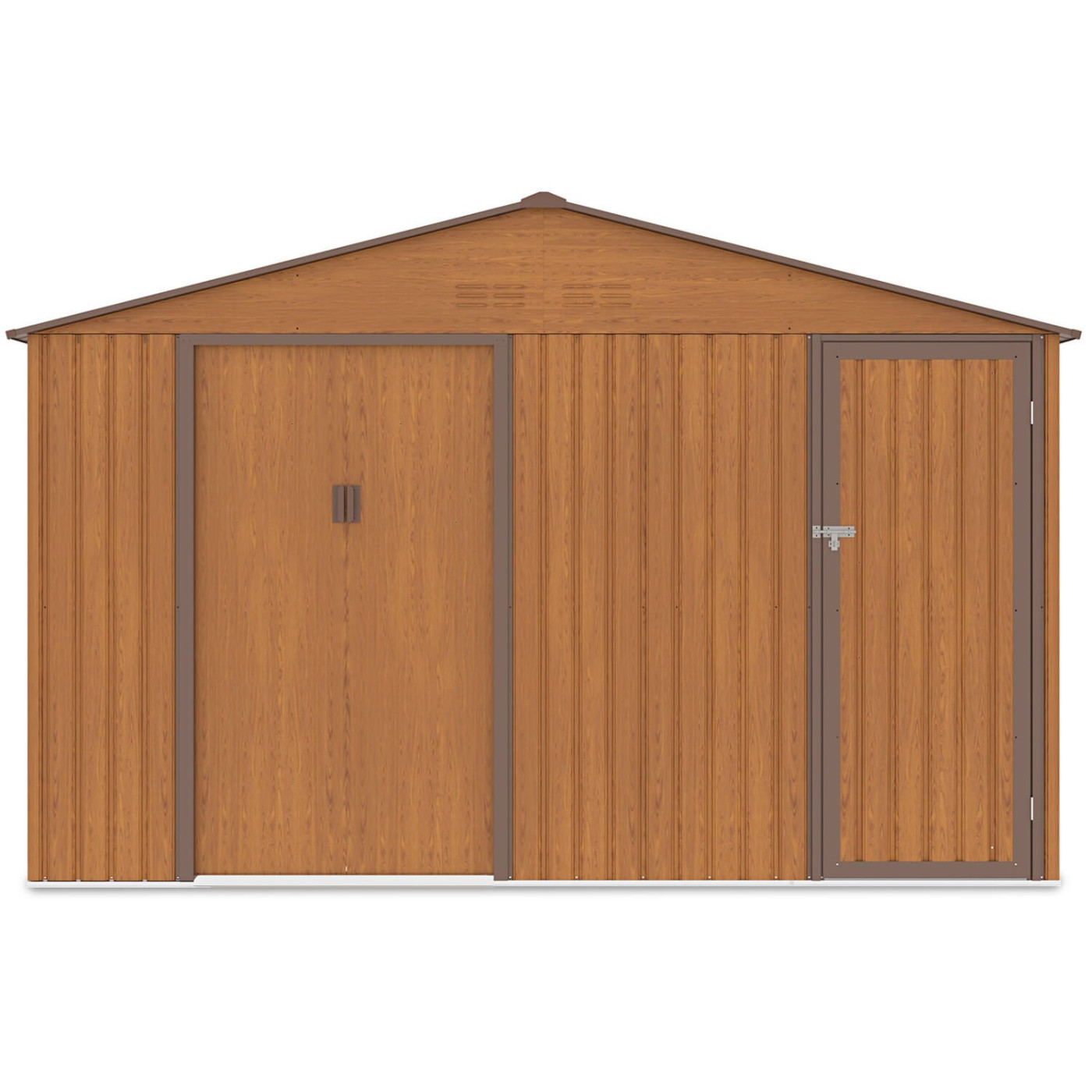 Zdjęcie przodu domku narzędziowego Falcon Oak Brown, zamknięte drzwi 