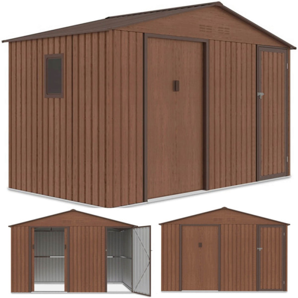 Funkcjonalny domek metalowy FALCON Walnut - Hardmaister odporny na czynniki zewnętrzne