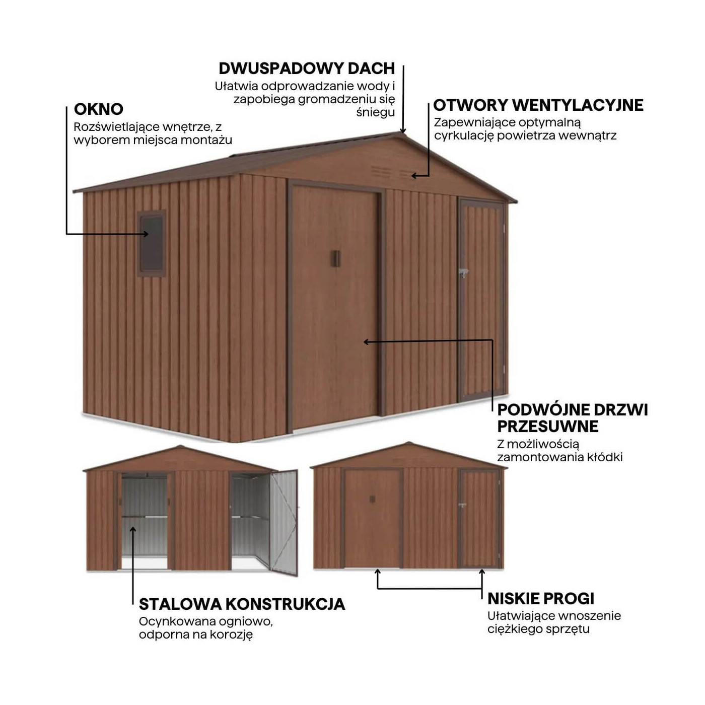 Funkcjonalności domku narzędziowego Falcon 340x194 Walnut Hardmaister