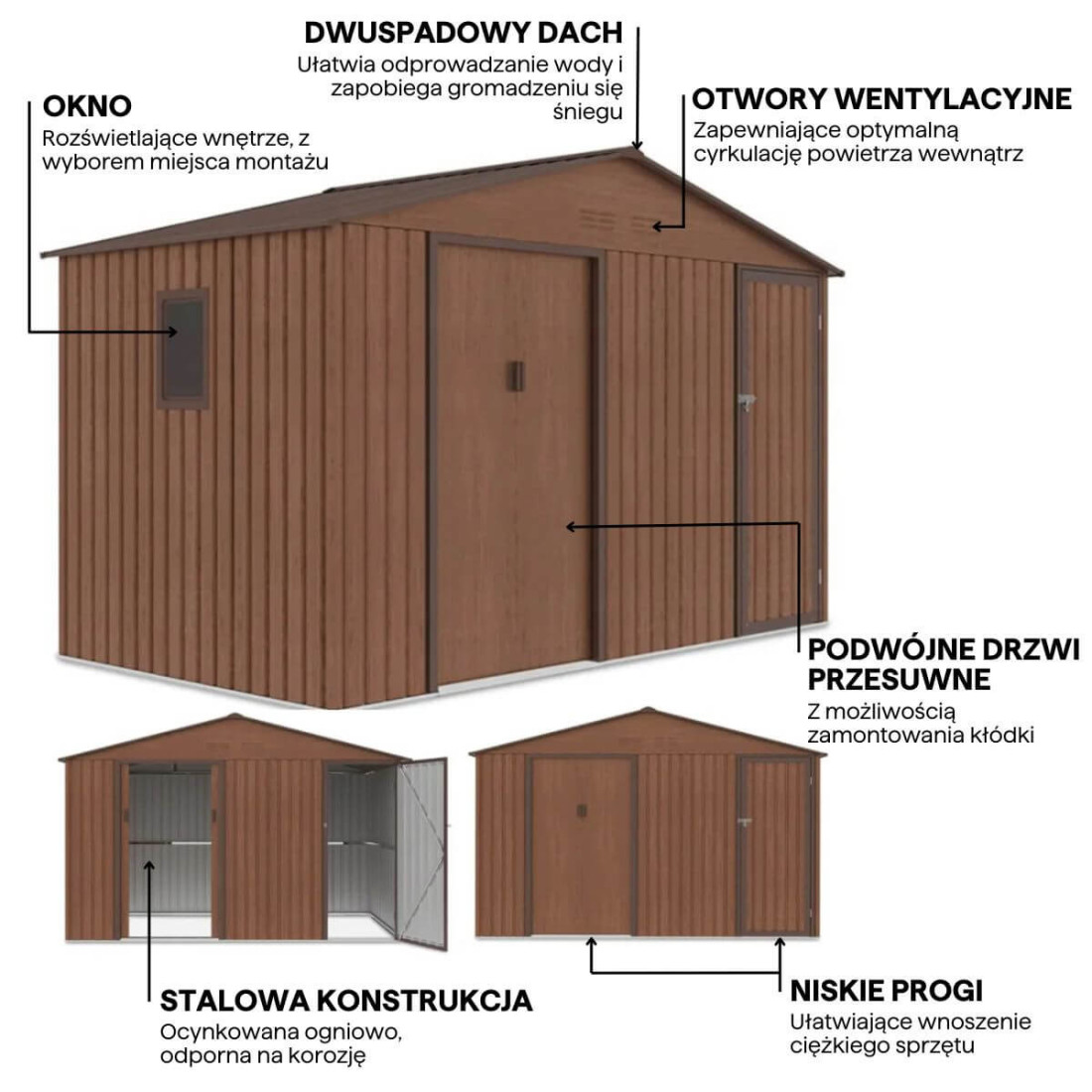 Funkcjonalności domku narzędziowego Falcon 340x194 Walnut Hardmaister