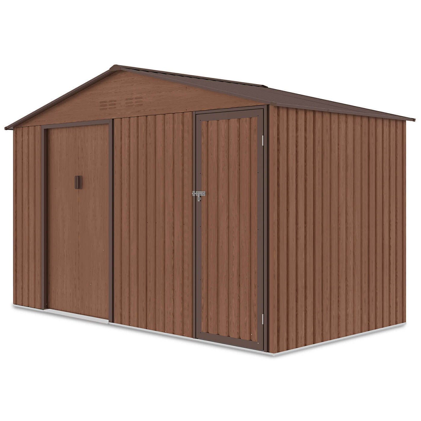 Widok z boku na narzędziownię FALCON Walnut z dwuspadowym dachem