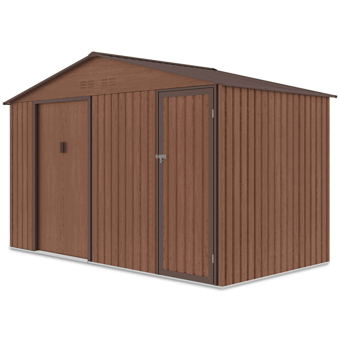 Widok z boku na narzędziownię FALCON Walnut z dwuspadowym dachem