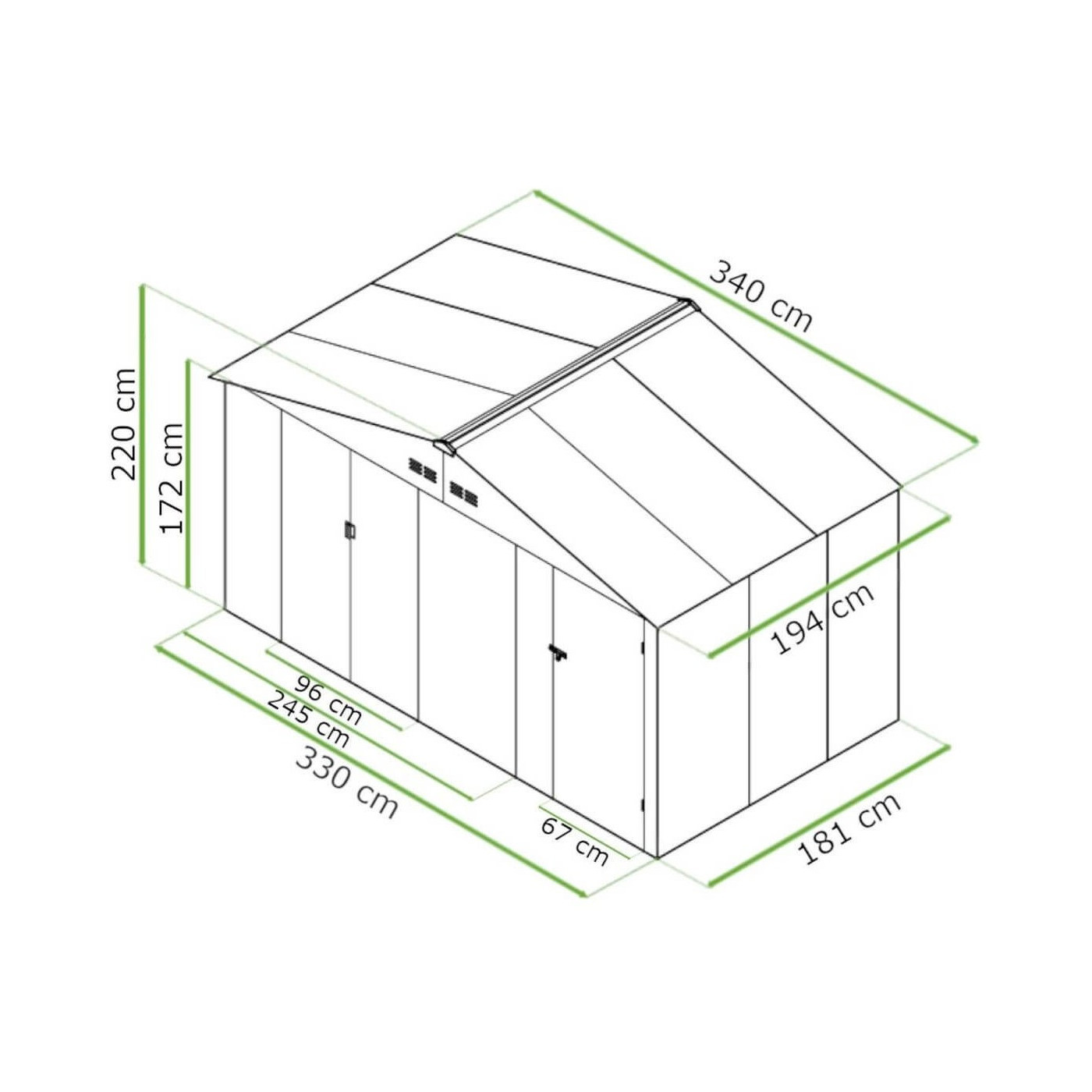 Aranżacja domku gospodarczego FALCON Warm Grey o wymiarach 340x194cm w ogrodzie