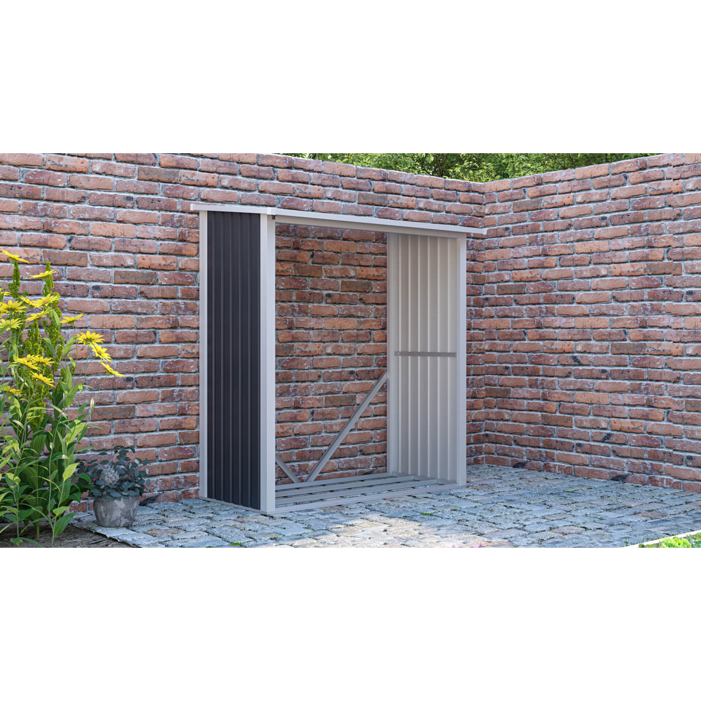 Wiosenna aranżacja szarej drewutni DENVER w ogrodzie