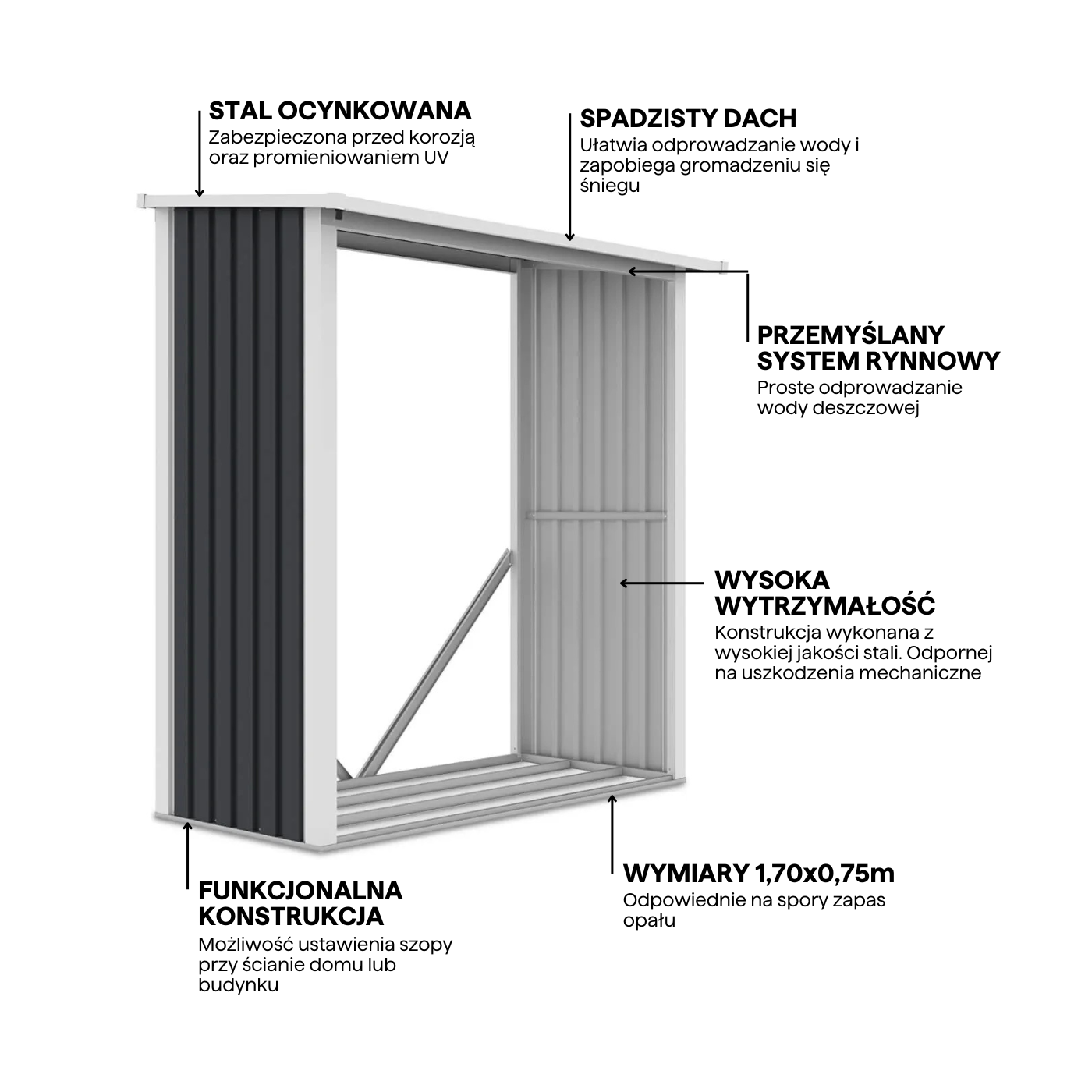 Najważniejsze cechy drewutni, stojaka na drewno Cold Grey 182x89cm Walnut Hardmaister