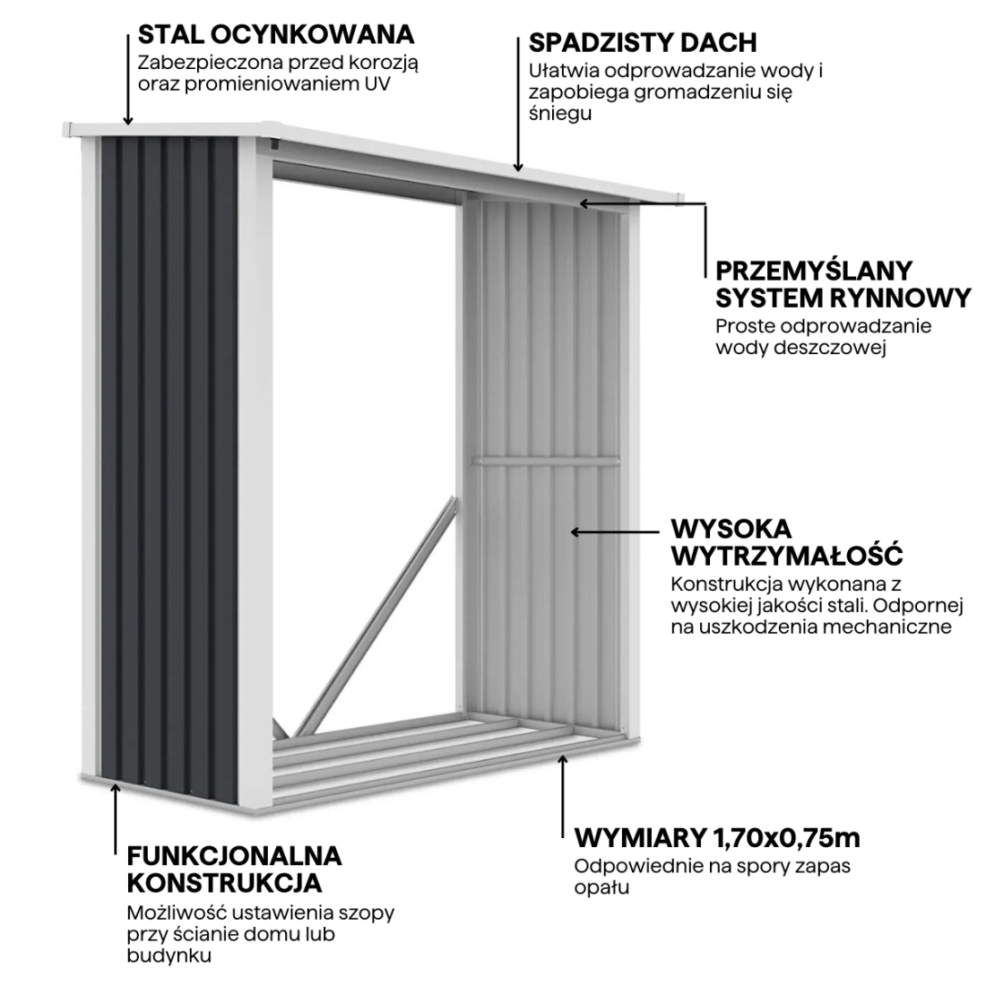 Najważniejsze cechy drewutni, stojaka na drewno Cold Grey 182x89cm Walnut Hardmaister