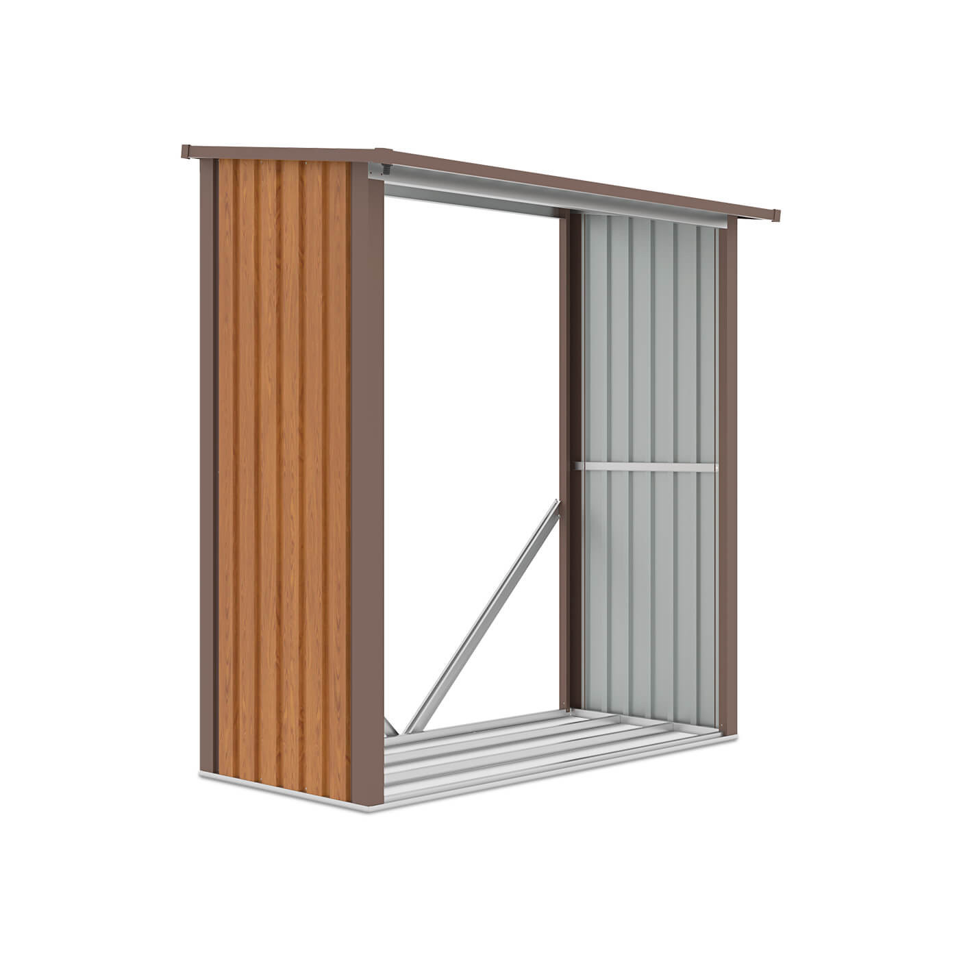 Solidna drewutnia Denver z metalu w dębowym odcieniu od firmy Hardmaister