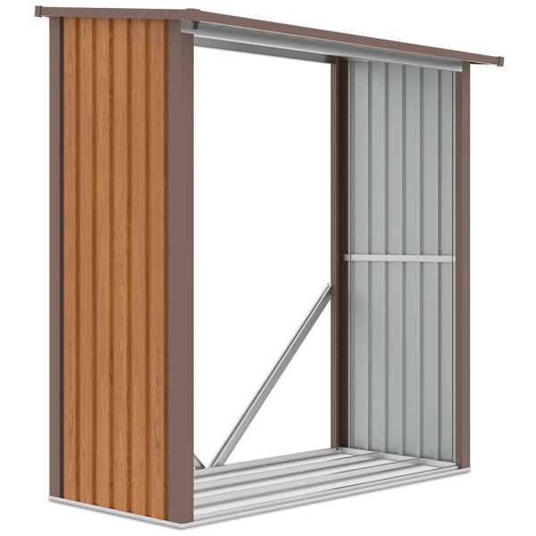 Solidna drewutnia Denver z metalu w dębowym odcieniu od firmy Hardmaister